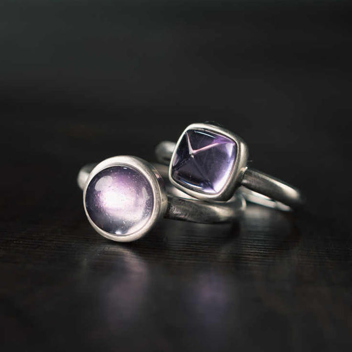 Anillo de equilibrio ajustable de amatista natural de plata de ley 925 de Buddha Stones