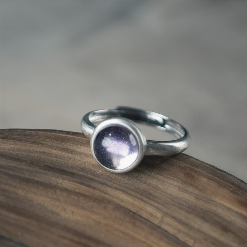 Anillo de equilibrio ajustable de amatista natural de plata de ley 925 de Buddha Stones