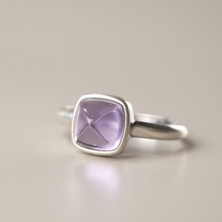 Anillo de equilibrio ajustable de amatista natural de plata de ley 925 de Buddha Stones