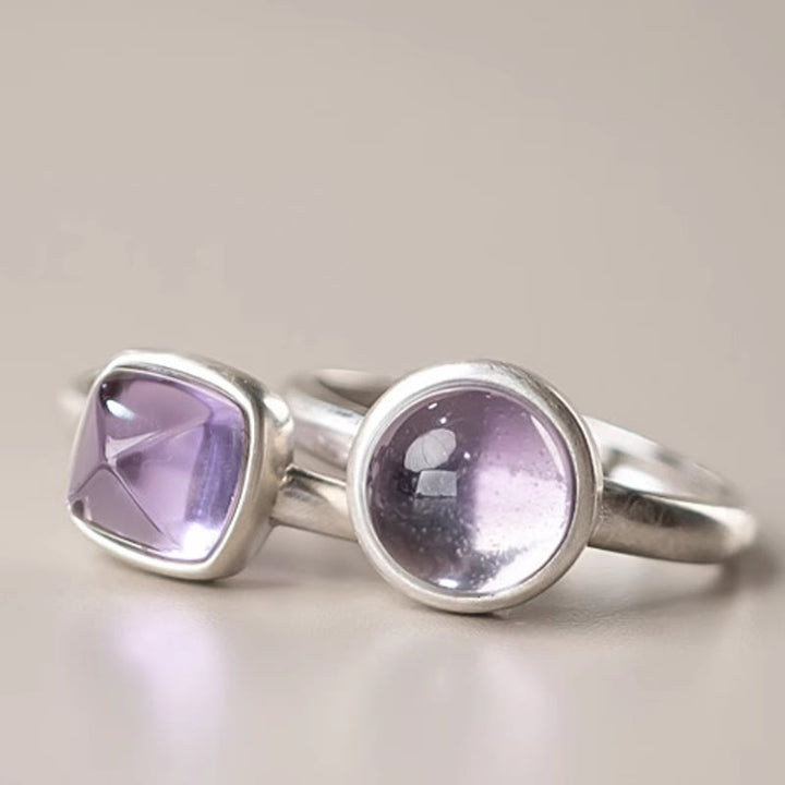 Anillo de equilibrio ajustable de amatista natural de plata de ley 925 de Buddha Stones