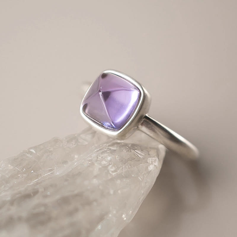 Anillo de equilibrio ajustable de amatista natural de plata de ley 925 de Buddha Stones