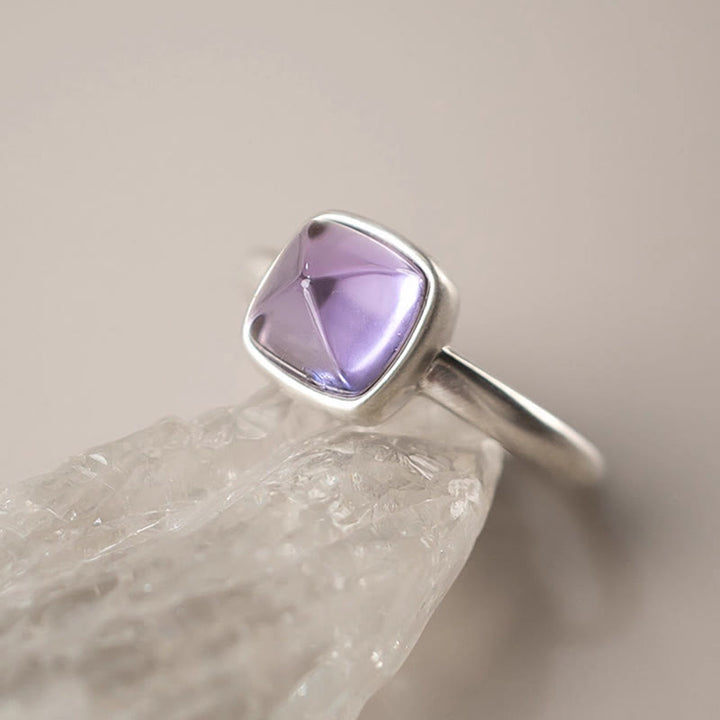 Anillo de equilibrio ajustable de amatista natural de plata de ley 925 de Buddha Stones