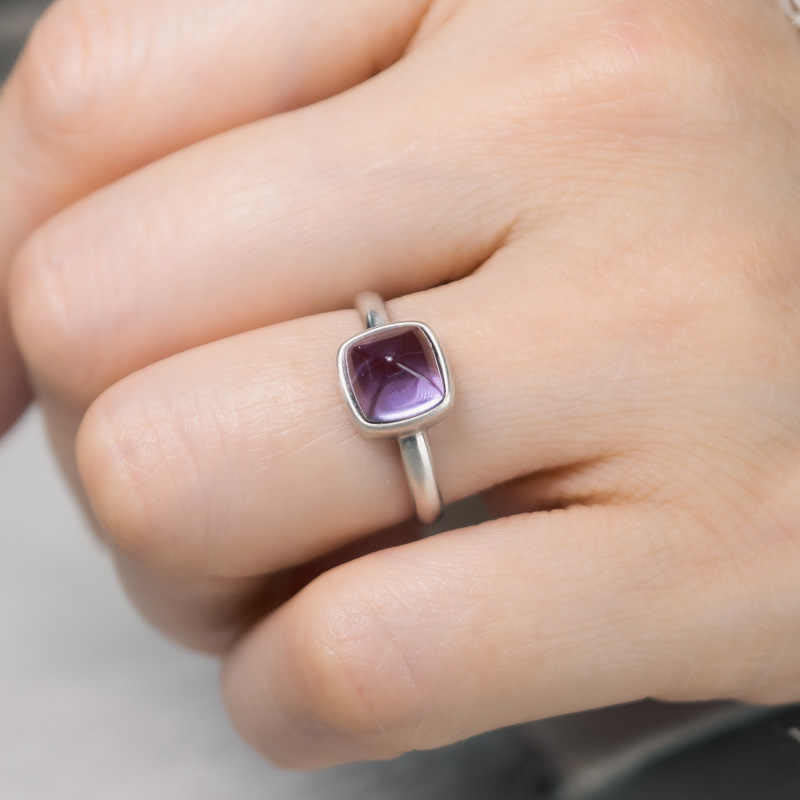 Anillo de equilibrio ajustable de amatista natural de plata de ley 925 de Buddha Stones