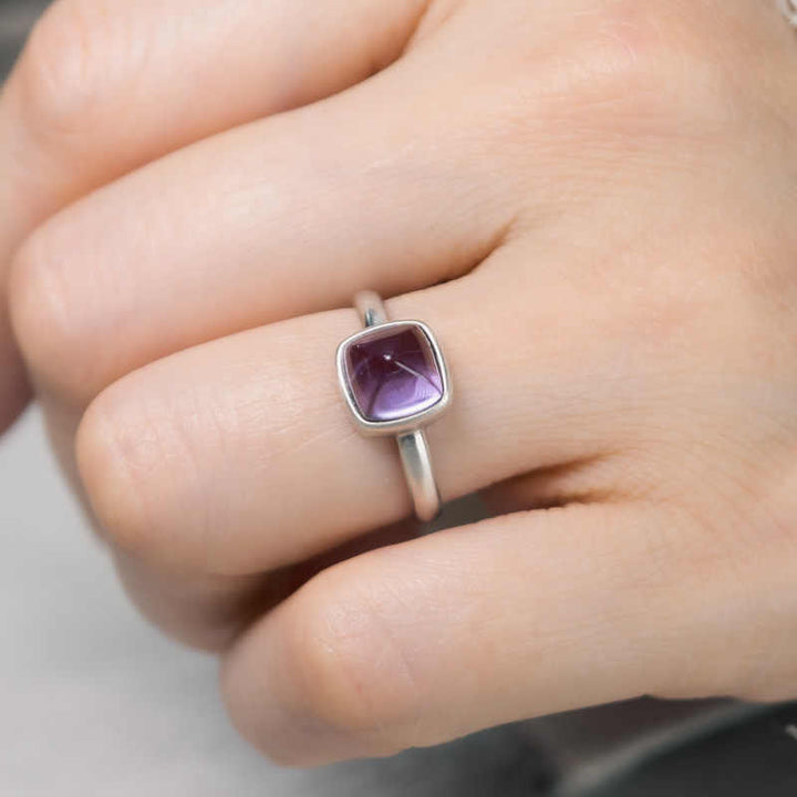 Anillo de equilibrio ajustable de amatista natural de plata de ley 925 de Buddha Stones