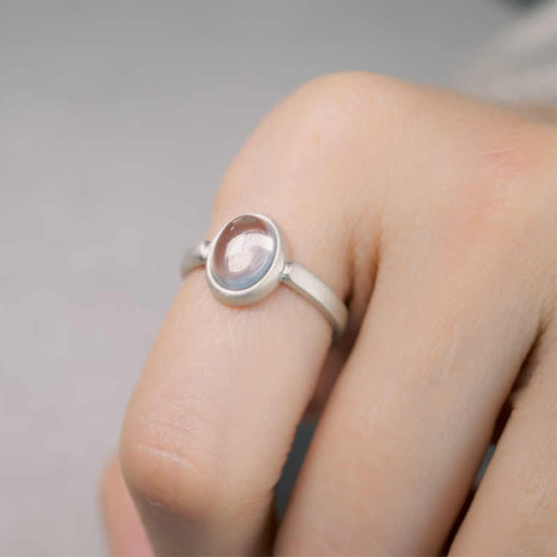 Anillo de Buddha Stones con cristales rosas naturales de plata de ley 925 y calidez ajustable