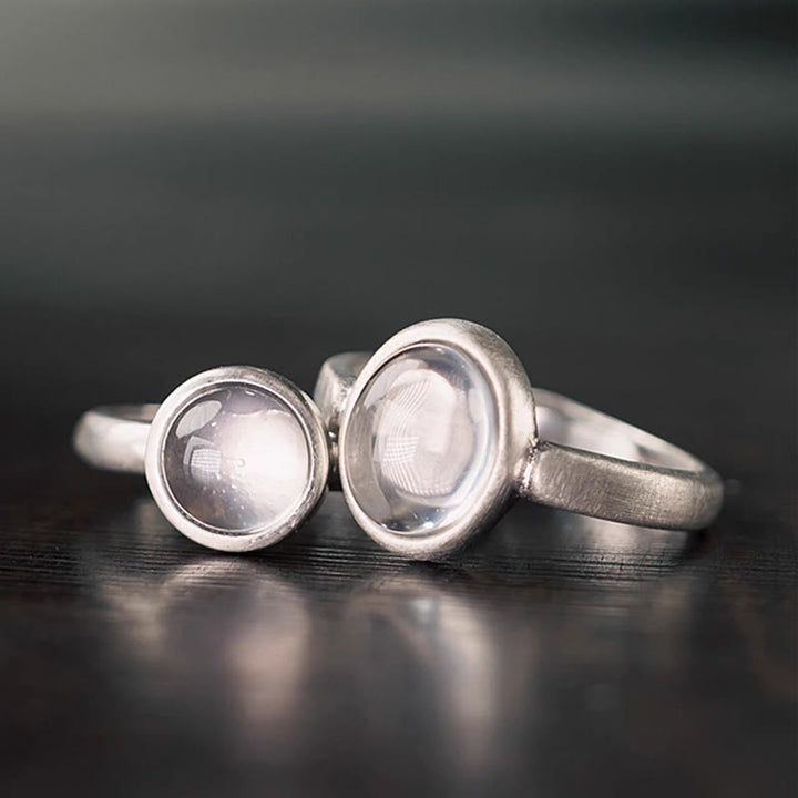 Anillo de Buddha Stones con cristales rosas naturales de plata de ley 925 y calidez ajustable