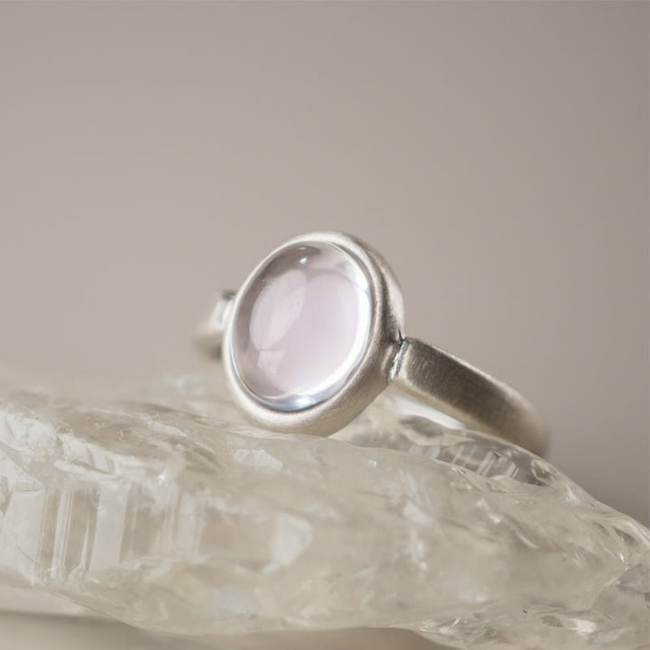 Anillo de Buddha Stones con cristales rosas naturales de plata de ley 925 y calidez ajustable