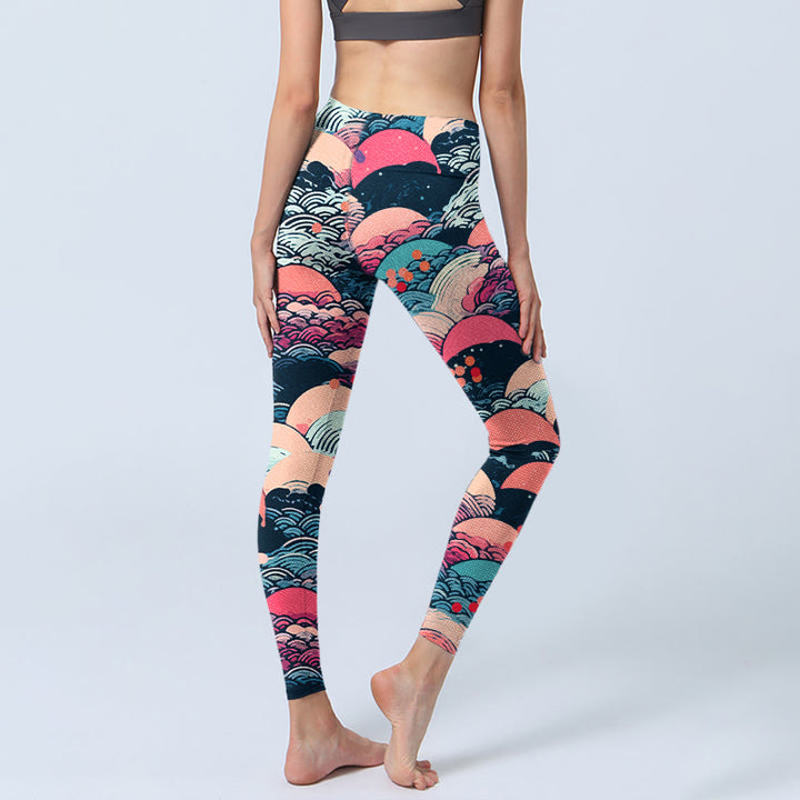 Leggings de yoga para mujer con estampado de olas del océano y Buddha Stones - image 4