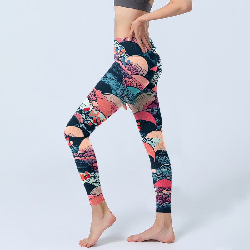 Leggings de yoga para mujer con estampado de olas del océano y Buddha Stones - image 2