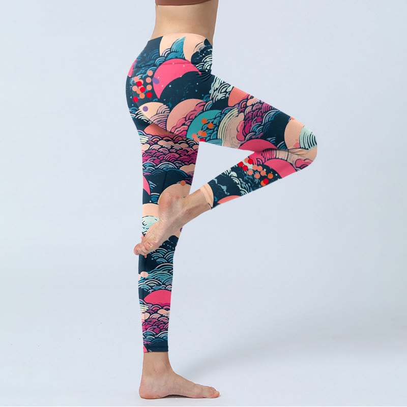 Leggings de yoga para mujer con estampado de olas del océano y Buddha Stones - image 3