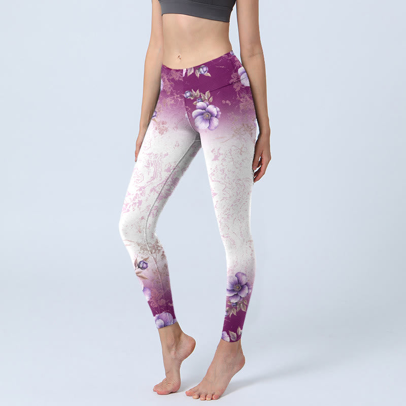 Leggings de yoga para mujer con estampado floral morado y Buddha Stones - Nieve - US18，UK/AU22，EU50 (4XL) - image 1