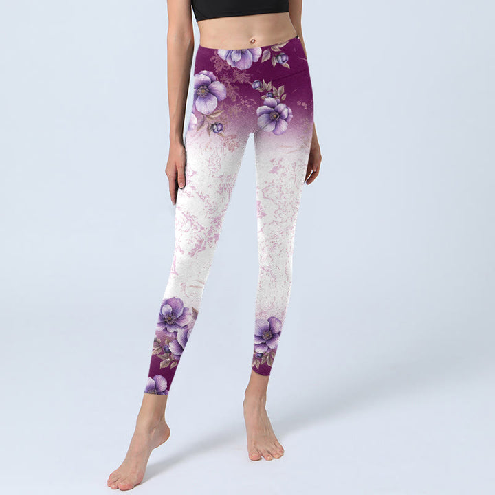 Leggings de yoga para mujer con estampado floral morado y Buddha Stones - image 6