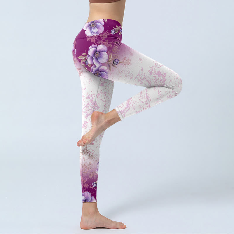 Leggings de yoga para mujer con estampado floral morado y Buddha Stones - image 4