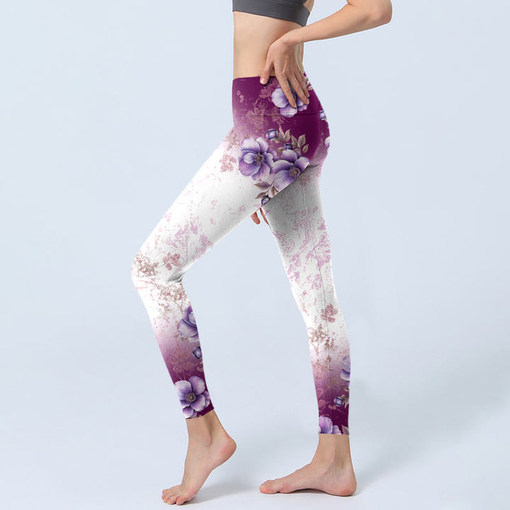 Leggings de yoga para mujer con estampado floral morado y Buddha Stones - image 3