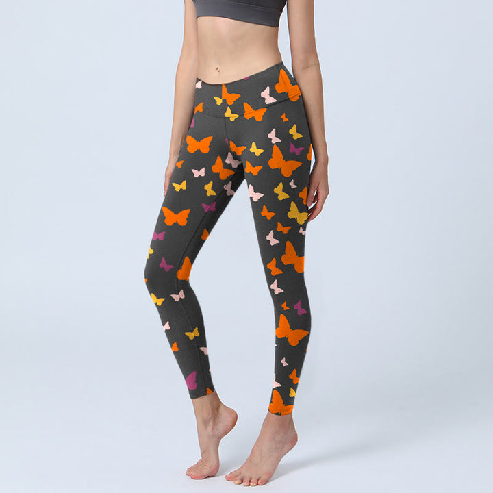 Leggings de yoga para mujer con estampado de mariposas coloridas y Buddha Stones - Negro - US18，UK/AU22，EU50 (4XL) - image 0