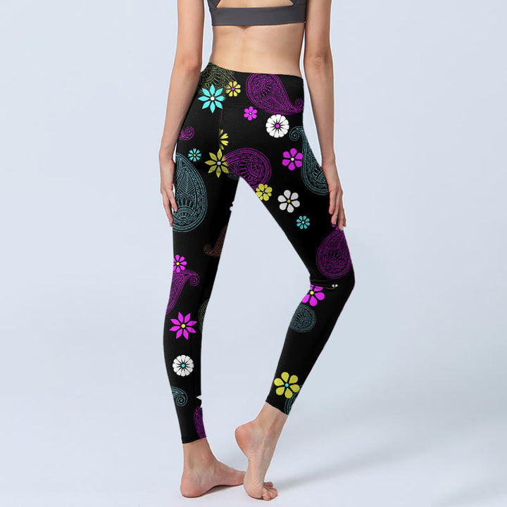 Leggings de yoga para mujer con estampado de flores de anacardo y Buddha Stones - image 4