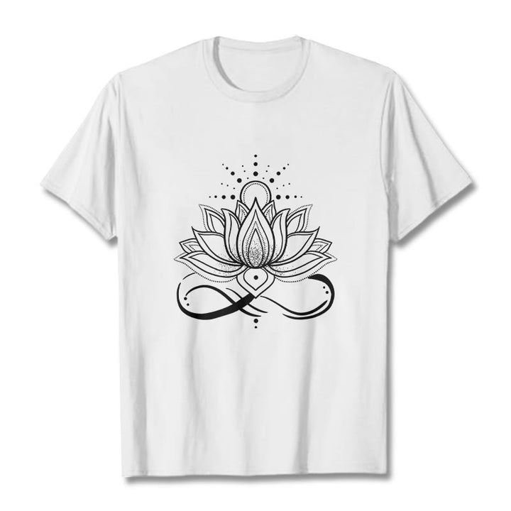 Camiseta con diseño de flor de loto y sol con Buddha Stones - Blanco - 2XL - image 8