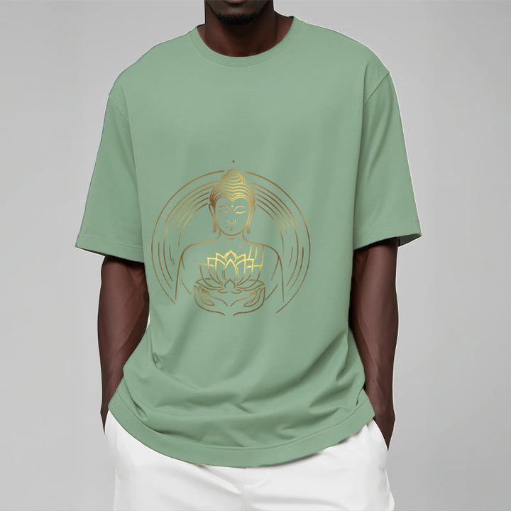 Camiseta con Buddha Stones dorado sosteniendo una flor de loto y piedras de Buda - image 15