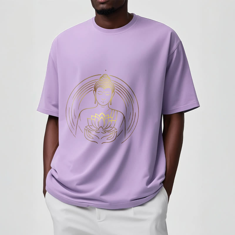 Camiseta con Buddha Stones dorado sosteniendo una flor de loto y piedras de Buda - image 17
