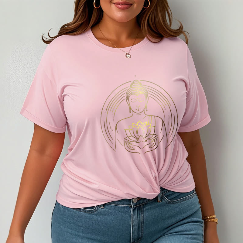 Camiseta con Buddha Stones dorado sosteniendo una flor de loto y piedras de Buda - image 13