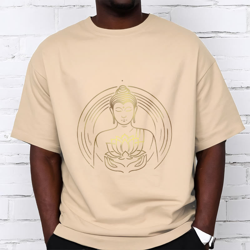 Camiseta con Buddha Stones dorado sosteniendo una flor de loto y piedras de Buda - image 9