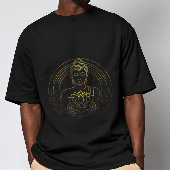 Camiseta con Buddha Stones dorado sosteniendo una flor de loto y piedras de Buda - image 6