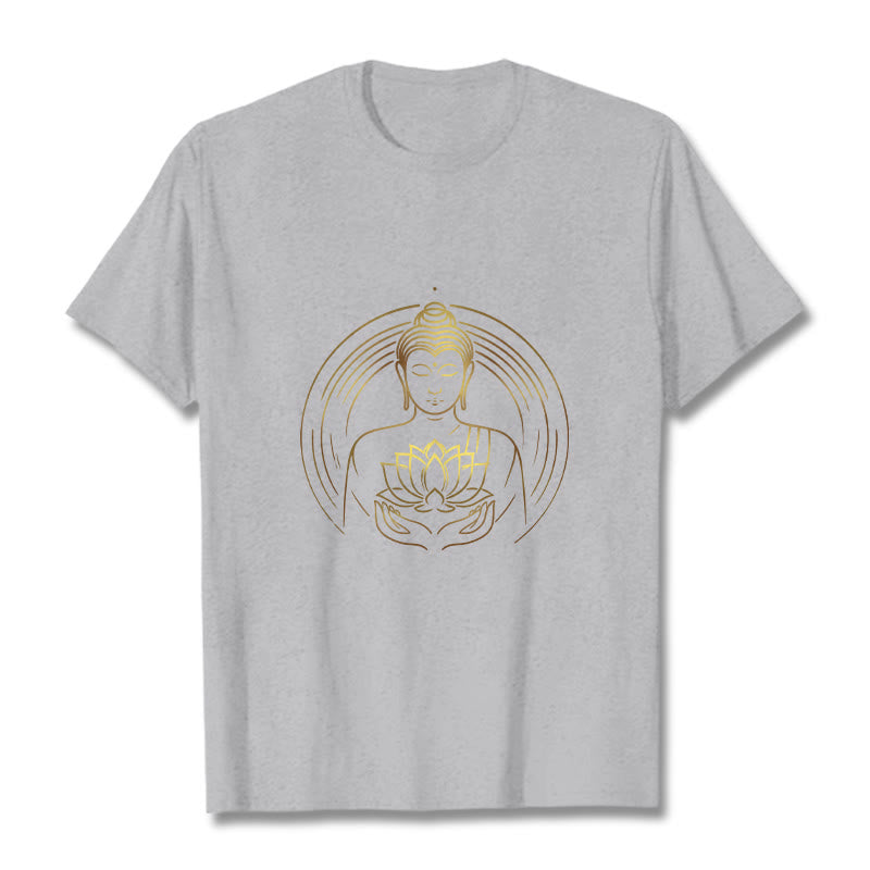 Camiseta con Buddha Stones dorado sosteniendo una flor de loto y piedras de Buda - Gris claro - 2XL - image 19