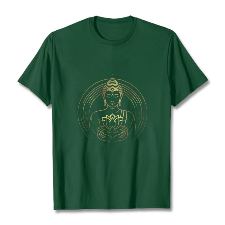 Camiseta con Buddha Stones dorado sosteniendo una flor de loto y piedras de Buda - Verde bosque - 2XL - image 10