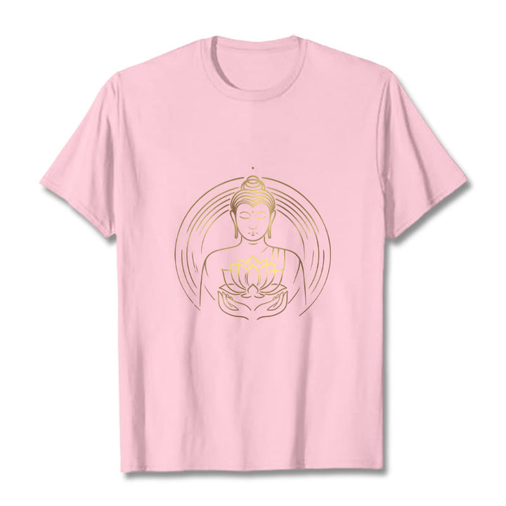 Camiseta con Buddha Stones dorado sosteniendo una flor de loto y piedras de Buda - Rosa claro - 2XL - image 13