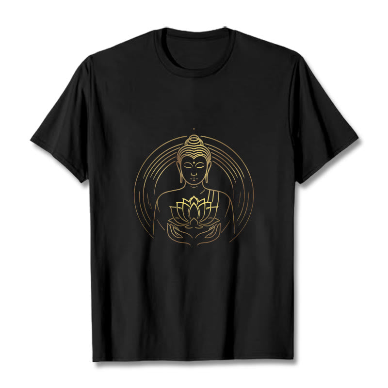 Camiseta con Buddha Stones dorado sosteniendo una flor de loto y piedras de Buda - Negro - 2XL - image 5