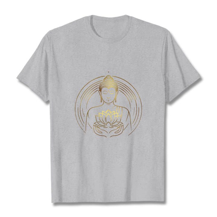 Camiseta con Buddha Stones dorado sosteniendo una flor de loto y piedras de Buda - Gris claro - 2XL - image 20