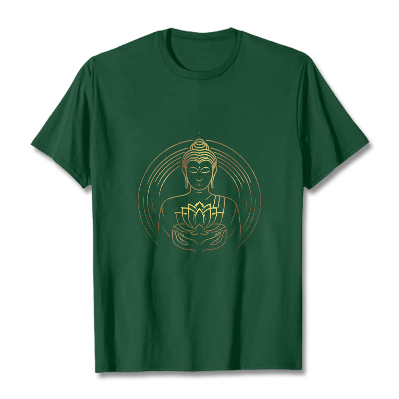 Camiseta con Buddha Stones dorado sosteniendo una flor de loto y piedras de Buda - Verde bosque - 2XL - image 11
