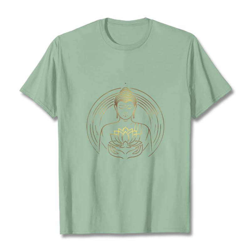 Camiseta con Buddha Stones dorado sosteniendo una flor de loto y piedras de Buda - Verde pálido - 2XL - image 14