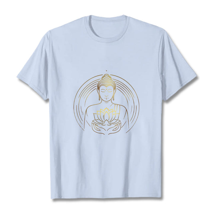 Camiseta con Buddha Stones dorado sosteniendo una flor de loto y piedras de Buda - Cian claro - 2XL - image 19