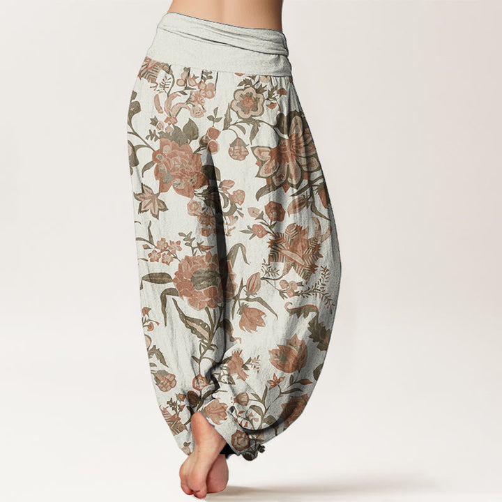 Pantalones harén de algodón puro con estampado de girasoles y cintura elástica para mujer de Buddha Stones