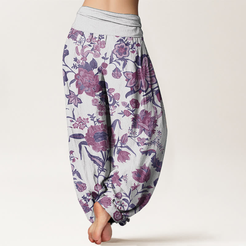 Pantalones harén de algodón puro con estampado de girasoles y cintura elástica para mujer de Buddha Stones