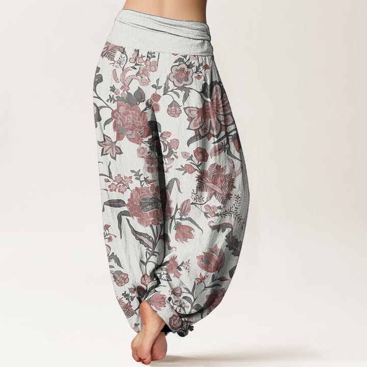 Pantalones harén de algodón puro con estampado de girasoles y cintura elástica para mujer de Buddha Stones