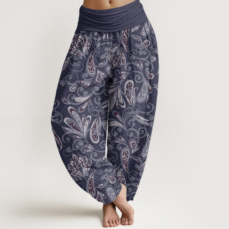 Pantalones Buddha Stones de algodón puro con diseño de pétalos de flores para mujer, cintura elástica - Azul pizarra - US22，UK/AU26，EU54 (6XL) - image 5