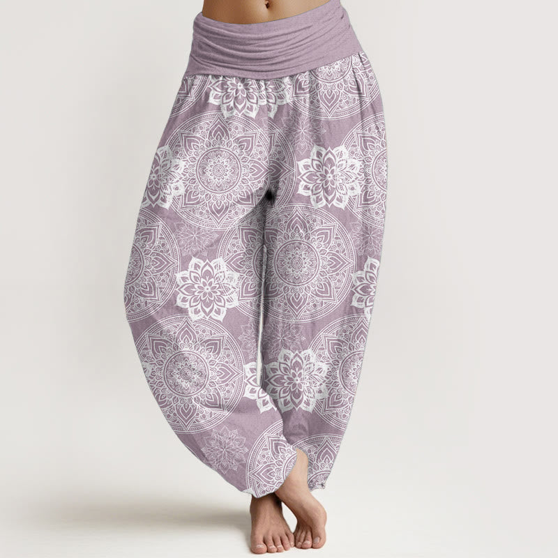 Pantalones Buddha Stones de algodón puro con diseño de mandala redondo y flores para mujer, cintura elástica