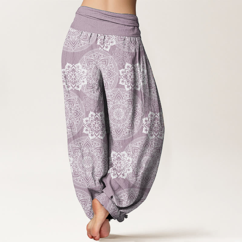 Pantalones Buddha Stones de algodón puro con diseño de mandala redondo y flores para mujer, cintura elástica