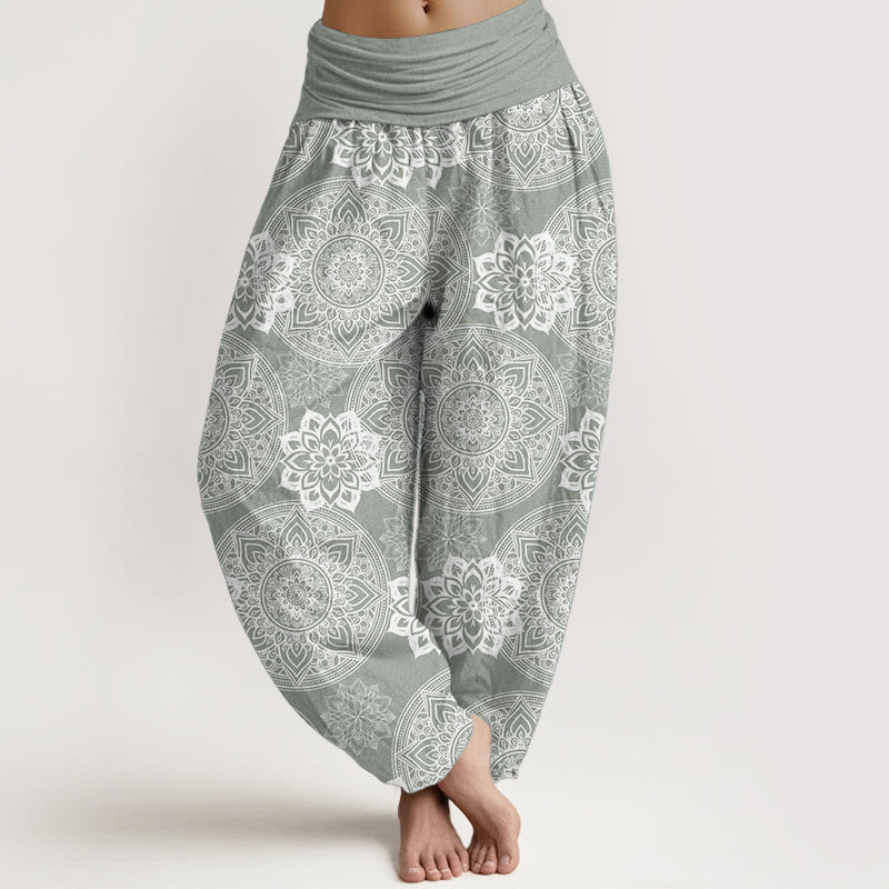 Pantalones Buddha Stones de algodón puro con diseño de mandala redondo y flores para mujer, cintura elástica