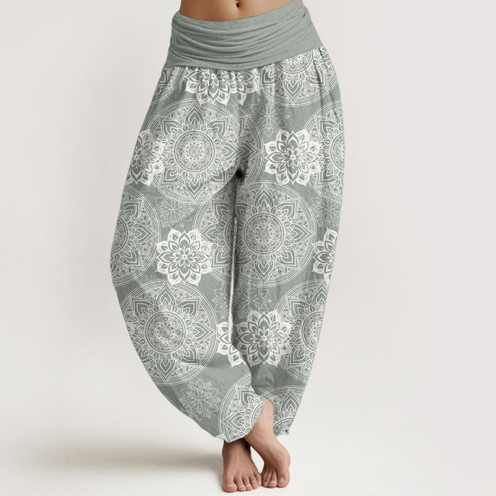 Pantalones Buddha Stones de algodón puro con diseño de mandala redondo y flores para mujer, cintura elástica