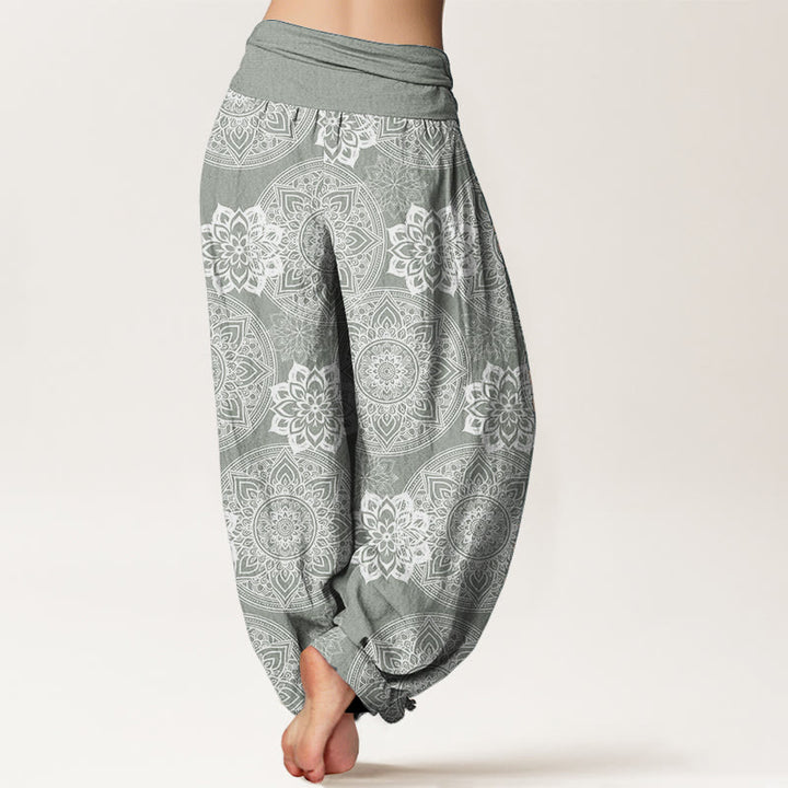 Pantalones Buddha Stones de algodón puro con diseño de mandala redondo y flores para mujer, cintura elástica