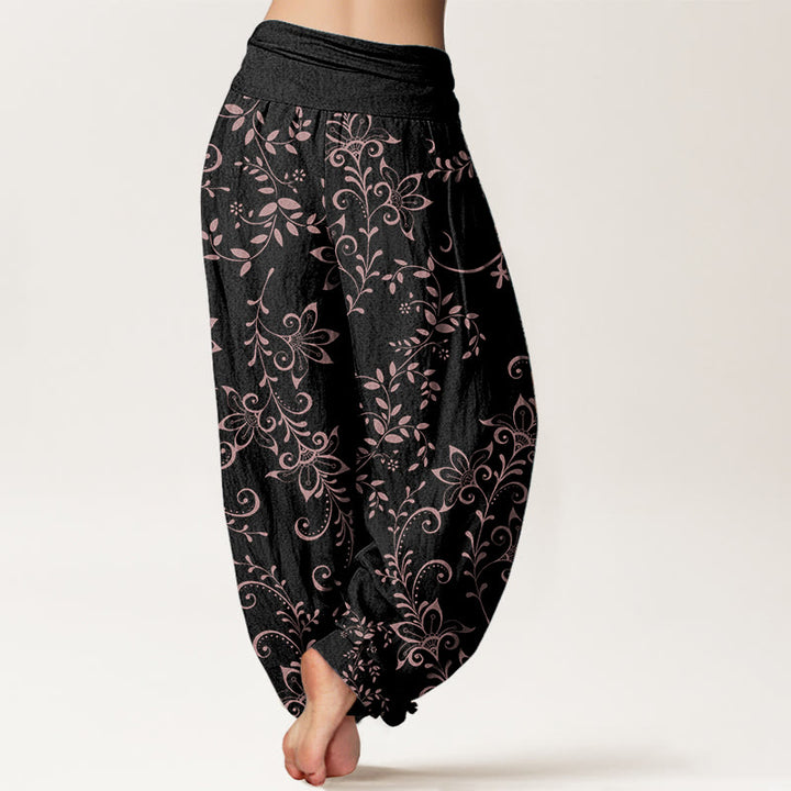 Pantalones Buddha Stones de algodón puro con diseño de flores y enredaderas para mujer, con cintura elástica