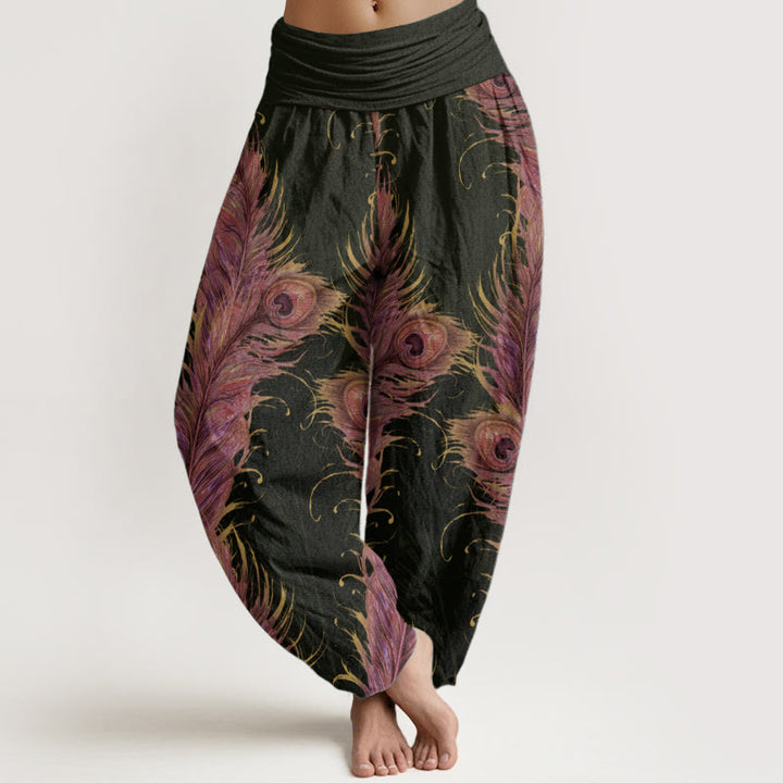 Pantalones Buddha Stones de algodón puro con estampado de fénix brillante para mujer, cintura elástica