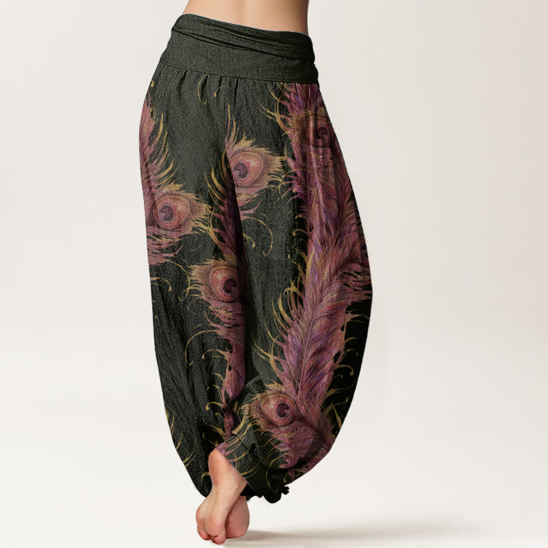Pantalones Buddha Stones de algodón puro con estampado de fénix brillante para mujer, cintura elástica