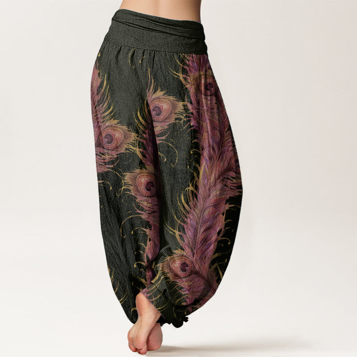 Pantalones Buddha Stones de algodón puro con estampado de fénix brillante para mujer, cintura elástica