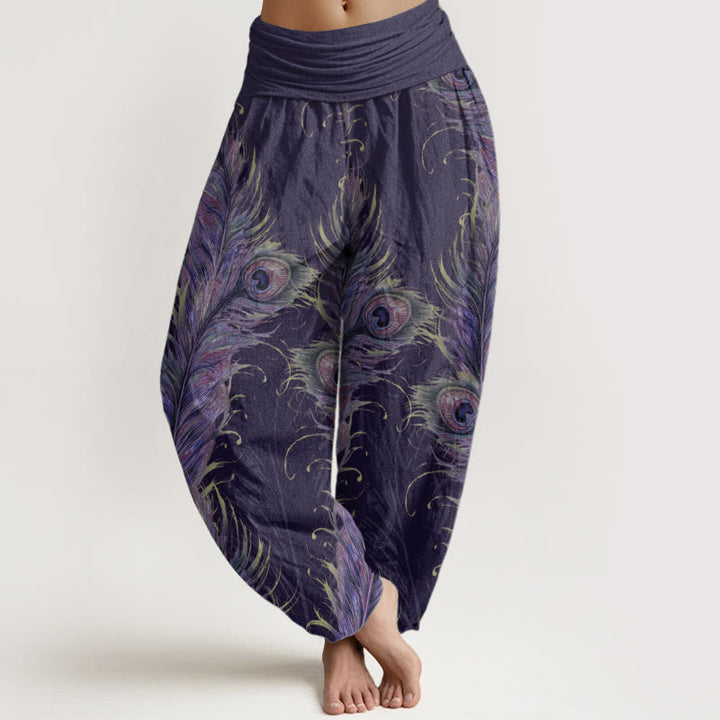 Pantalones Buddha Stones de algodón puro con estampado de fénix brillante para mujer, cintura elástica