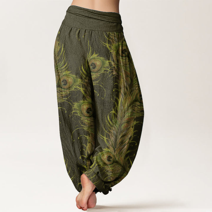 Pantalones Buddha Stones de algodón puro con estampado de fénix brillante para mujer, cintura elástica