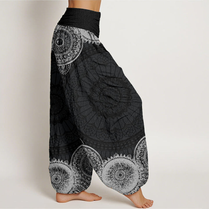 Pantalones harén de Buddha Stones puro con diseño de mandala circular y cintura elástica para mujer